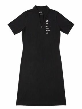 Nike Black Short Sleeve Zip tennis Dress with Logo Detail